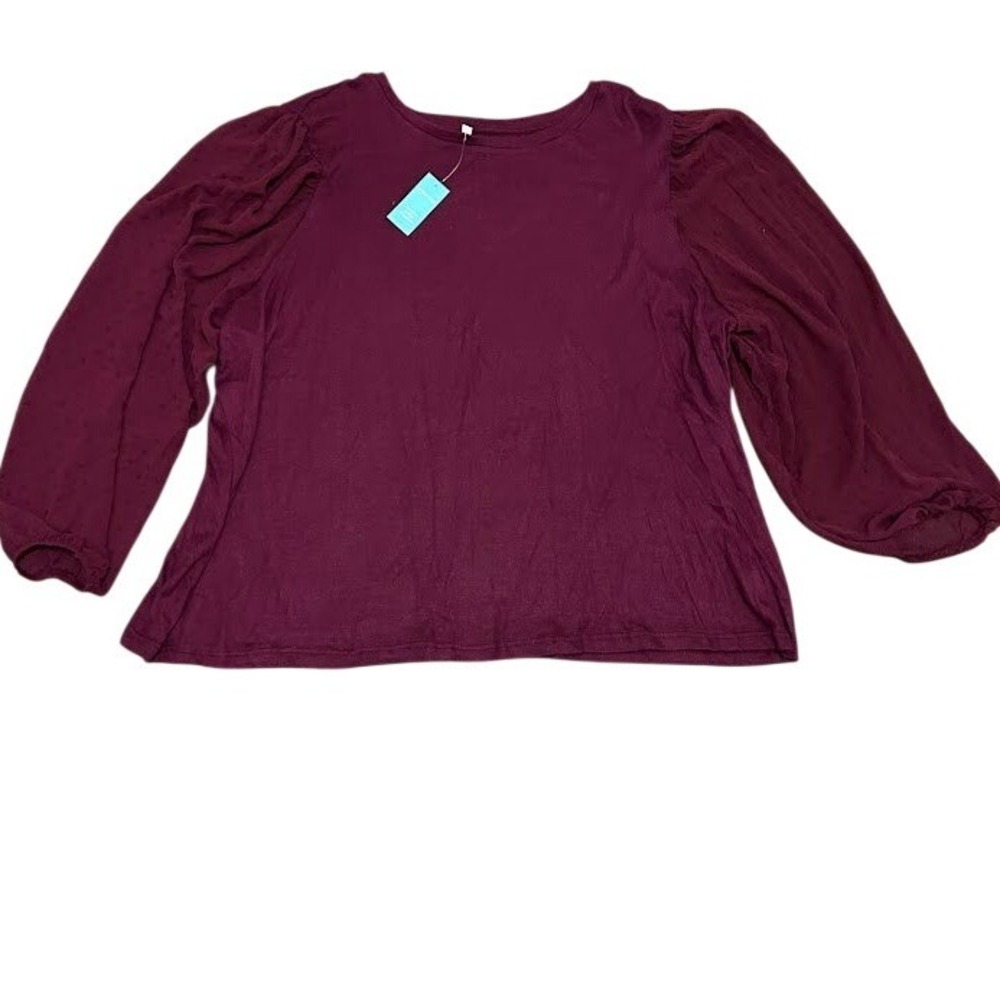 Maurices Burgundy Bishop Sleeve Dot Blouse Top Plus Size 2X